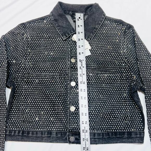 Windsor Denim Jacket Medium Black Rhinestones All Over Bedazzled New - Picture 8 of 8